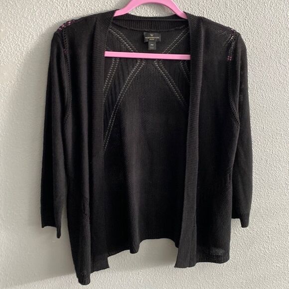 Black lightweight 3/4 sleeve open cardigan- Size MP - Picture 1 of 7